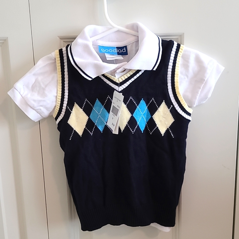 2 piece polo shirt and sweater vest.